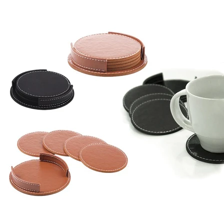 4'lü Suni Deri Bardak Altlığı Seti