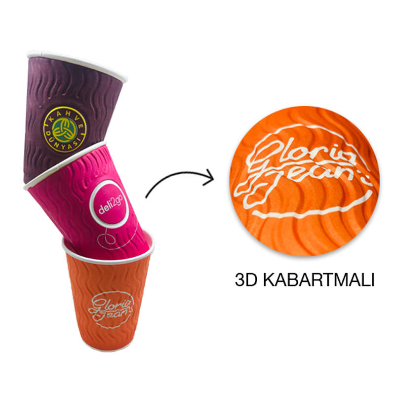 8 Oz Kabartmalı Double Wall Karton Bardak